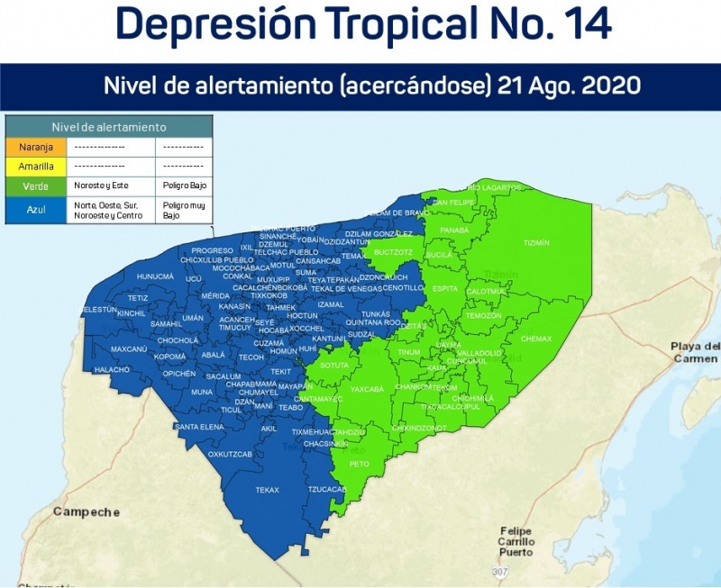 Decretan alertas ciclónicas azul y verde en Yucatán