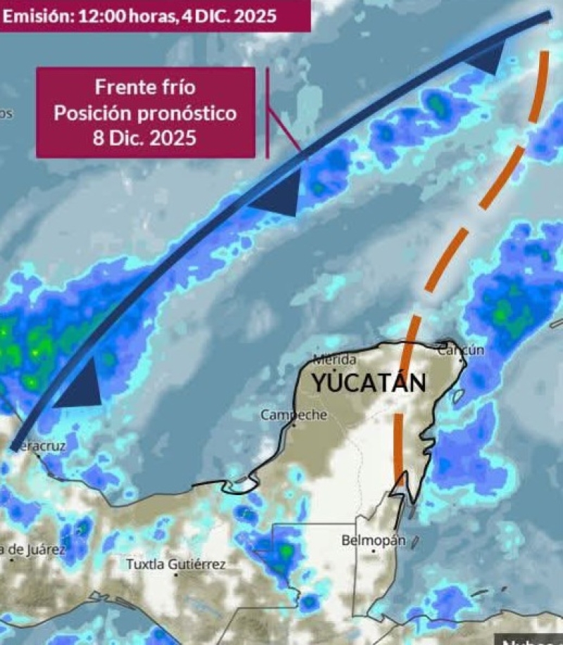 Frente frío llegará este lunes a la Península de Yucatán