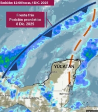 Frente frío llegará este lunes a la Península de Yucatán