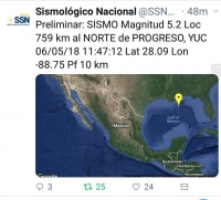 Se registra inusual sismo frente a litoral yucateco
