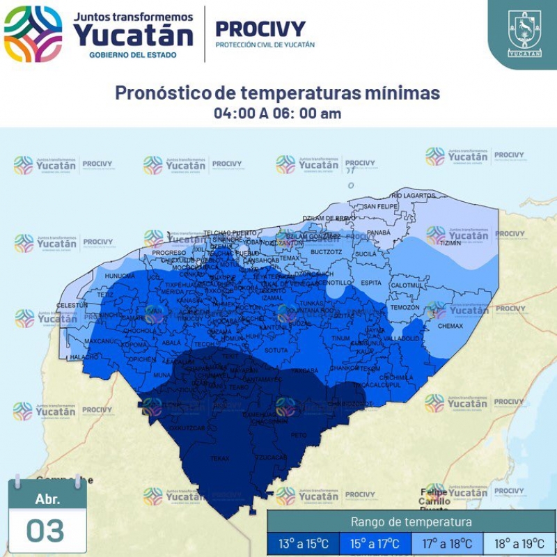 Llegará frente frío 47 a Yucatán: Procivy