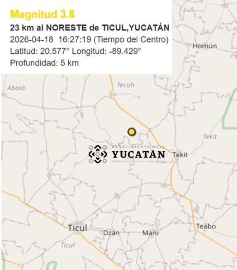 Reportan sismo al sur de Tecoh