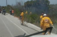 Combaten incendio en manglar de Sisal